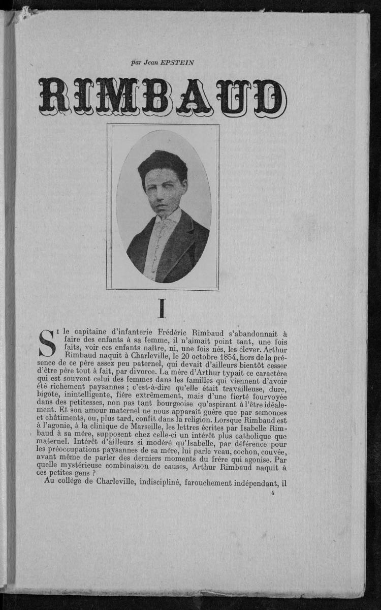 (11) Een andere tekst van Jean Epstein over Arthur Rimbaud in L’Esprit nouveau 17, 1922