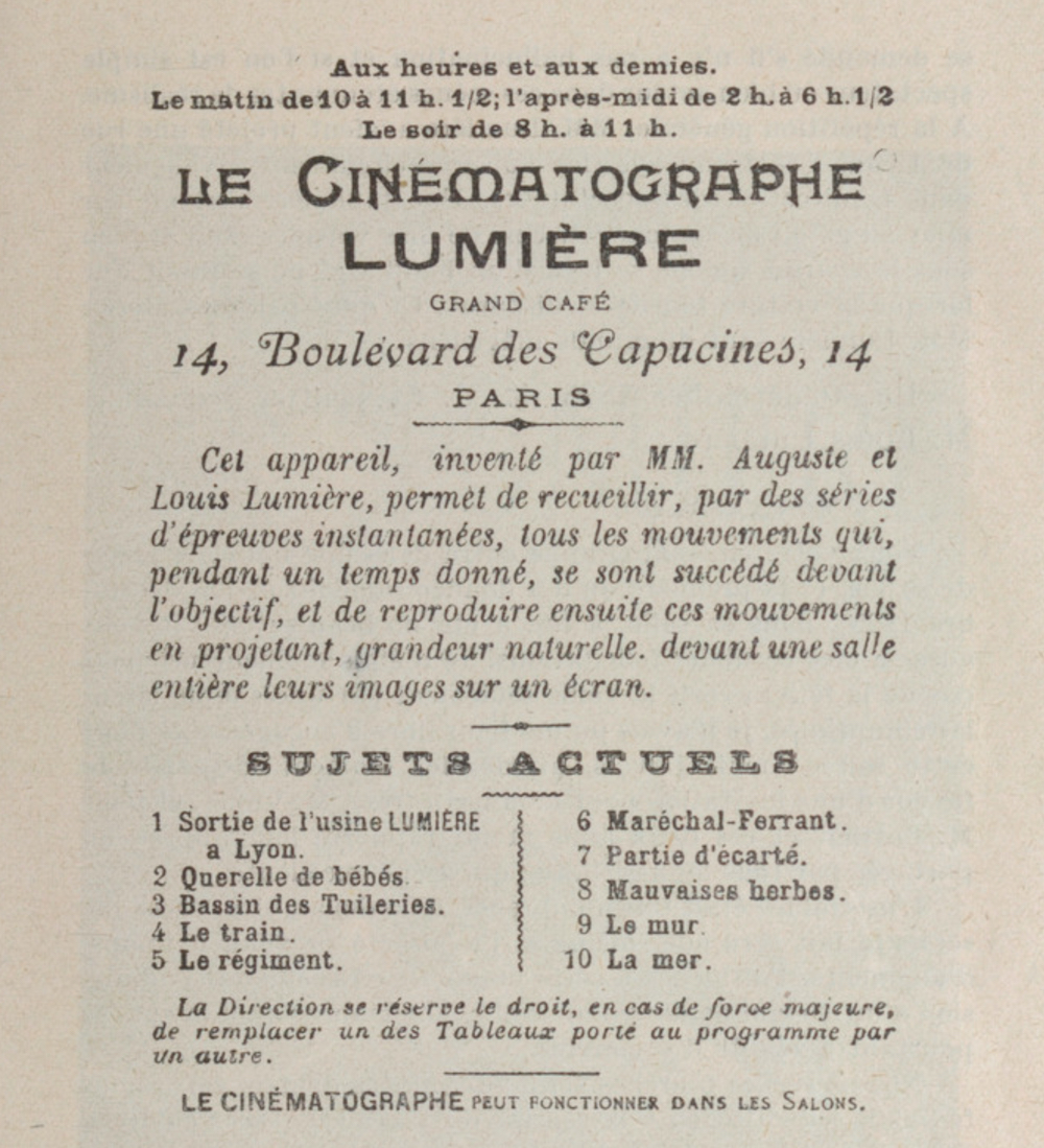 (2) Spécimen de l’un des premiers programmes de cinéma (2) Spécimen de l’un des premiers programmes de cinéma