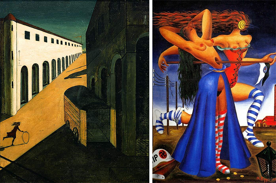 (2) Mystery and Melancholy of a Street (Giorgio de Chirico, 1914) & (3) Civil War (Nikos Engonopoulos, 1948) (2) Mystery and Melancholy of a Street (Giorgio de Chirico, 1914) & (3) Civil War (Nikos Engonopoulos, 1948)
