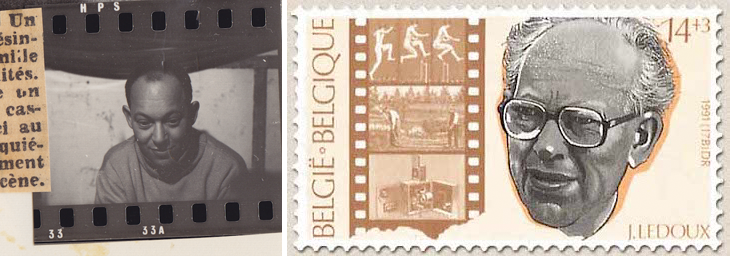 (2) Contactafdruk van de originele negatieven van La jetée (Chris Marker, 1962) | (3) Belgische postzegel met afbeelding van Jacques Ledoux (2) Contactafdruk van de originele negatieven van La jetée (Chris Marker, 1962) | (3) Belgische postzegel met afbeelding van Jacques Ledoux