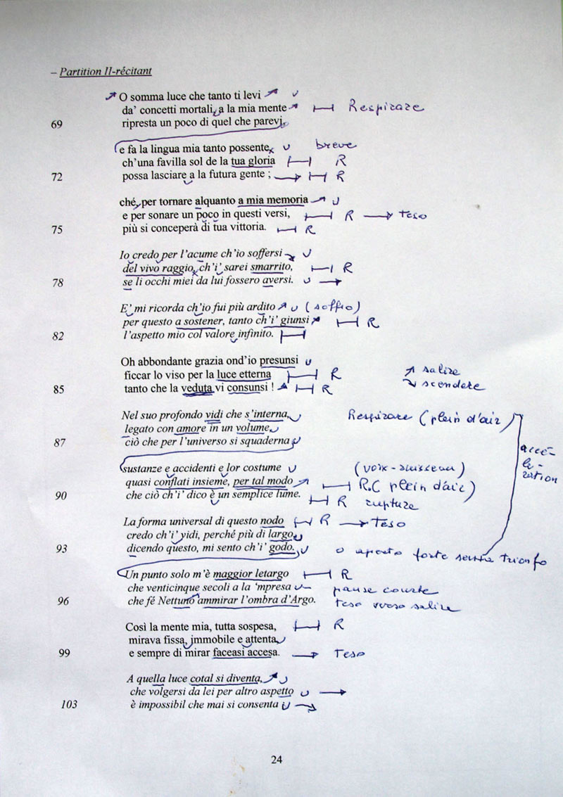 (9) Giorgio Passerone, annotated script of O somma luce (© Giorgio Passerone, by permission). (9) Giorgio Passerone, annotated script of O somma luce (© Giorgio Passerone, by permission).